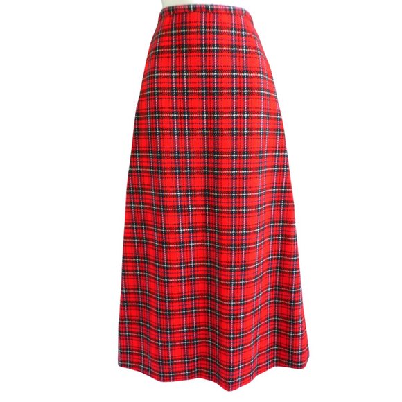 Vintage Dresses & Skirts - Vintage Red Plaid Maxi Skirt